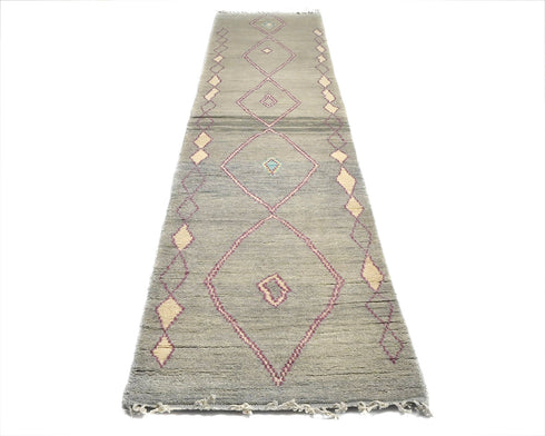 13 Feet Moroccan Gray Hand Woven Wool Runner Rug